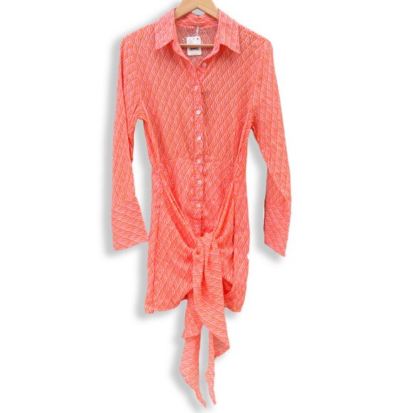 🆕 Free People | Rillo Orange Long Sleeve Mini Shirt Dress | S - Picture 3 of 16